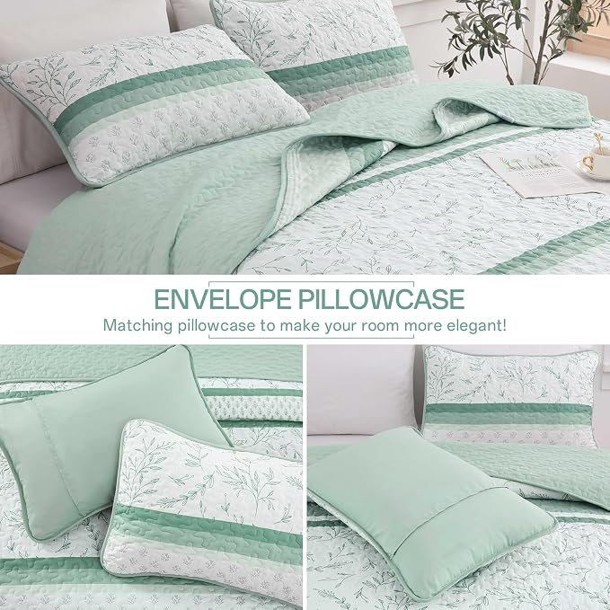 Quilt Set Queen Size, 3 Piece Soft Lightweight Microfiber Quilt Bedding Set - Image 5