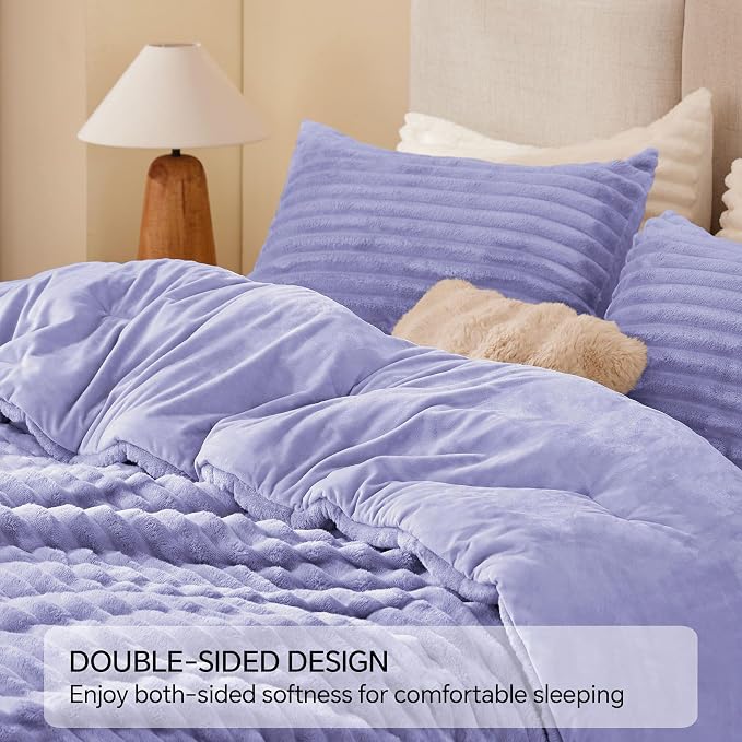 BEDELITE Fleece Twin Comforter Set -Super Soft & Warm Fluffy Lavender Bedding - Image 5