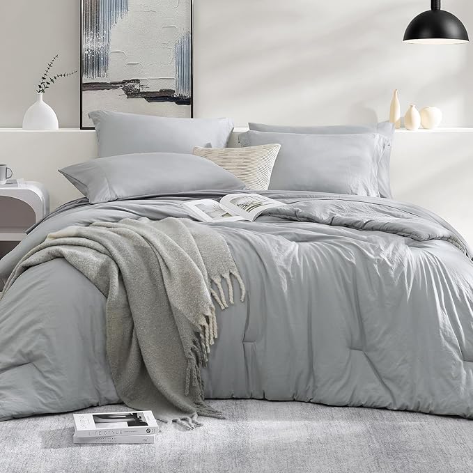 WRENSONGE Light Grey King Comforter Set, 7 Pieces Soft Microfiber King Size by WRENSONGE