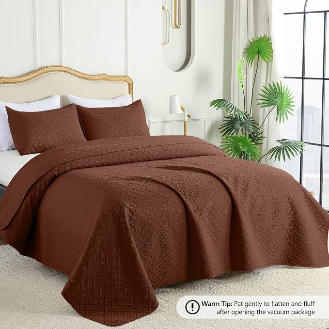 FLYMME King/Cal King Size Quilt Bedding Set, Modern Geometric Weave Stripe - Image 2