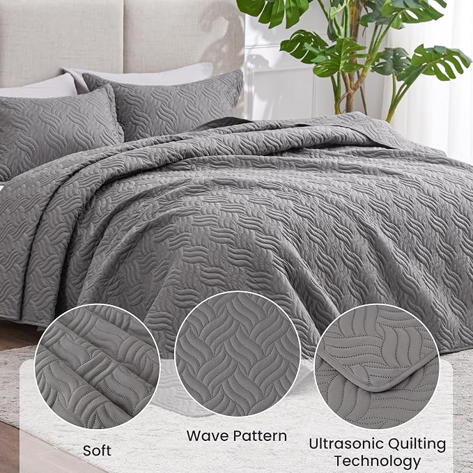 Love's cabin Twin Quilt Bedding Set Grey Bedspreads - Image 4