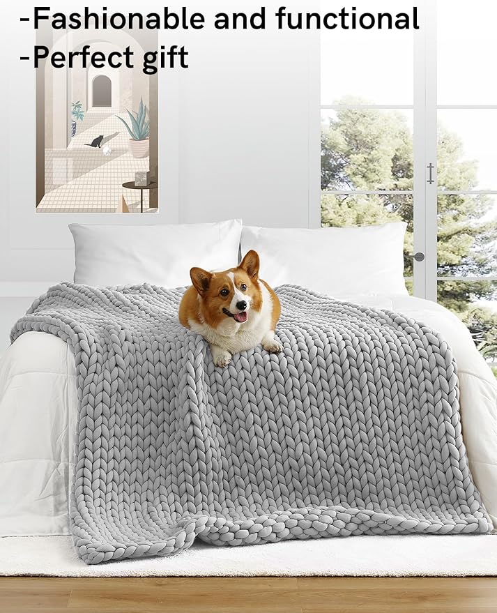 YnM Weighted Blanket, Handmade Chunky Yarn Knitted Design, Soft and Cozy - Image 4