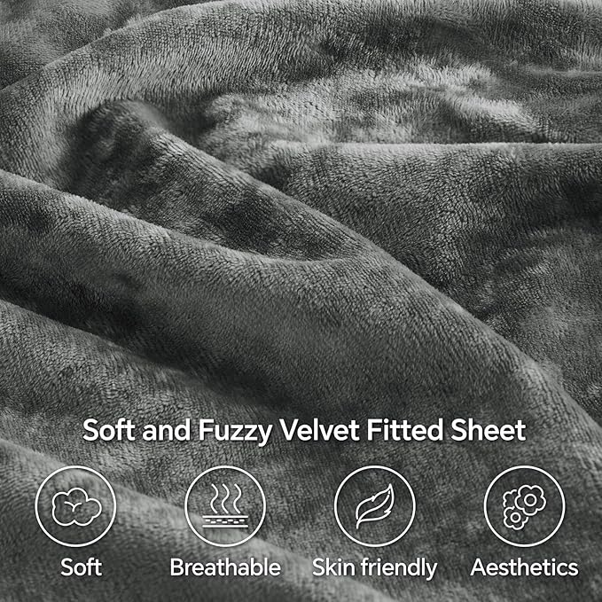 BEDELITE Velvet Fitted Sheet and Pillowcases Set, Luxury Soft Fuzzy Bottom Sheet - Image 3