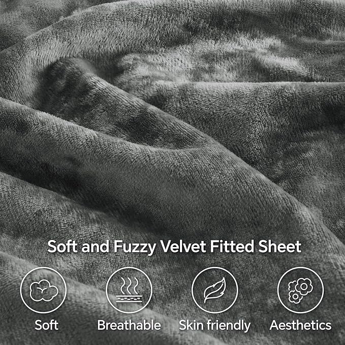 BEDELITE Velvet Fitted Sheet and Pillowcase Set, Luxury Soft Fuzzy Bottom Sheet - Image 3