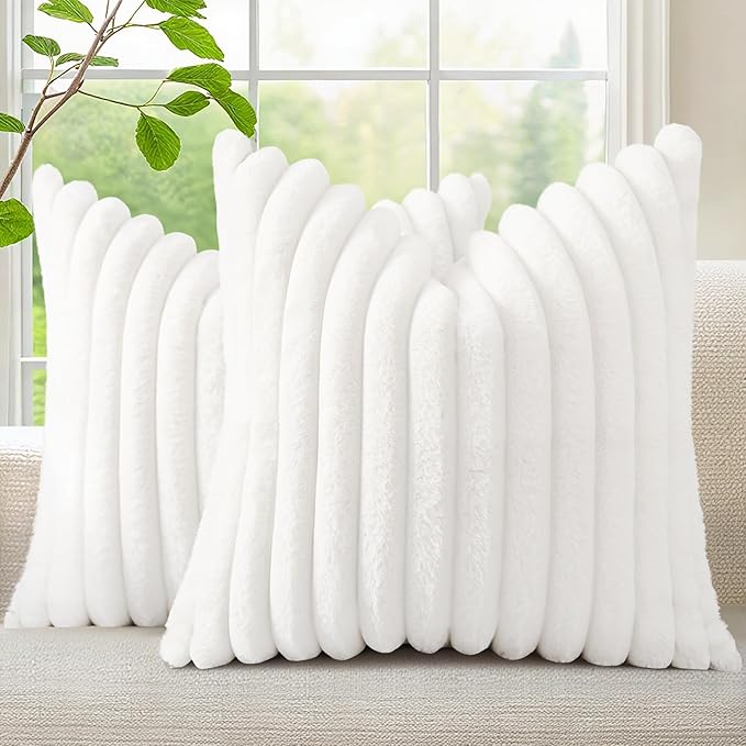 decorUhome Summer Cozy Faux Fur Throw Pillow Covers 22x22 Set of 2 Decorative by decorUhome