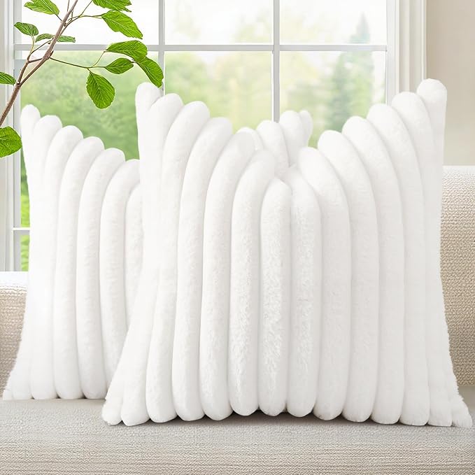 decorUhome Summer Cozy Faux Fur Throw Pillow Covers 24x24 Set of 2 Decorative by decorUhome