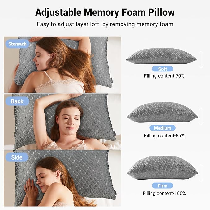 puredown® Pillows Standard Size Set of 2, Shredded Memory Foam Pillows - Image 4