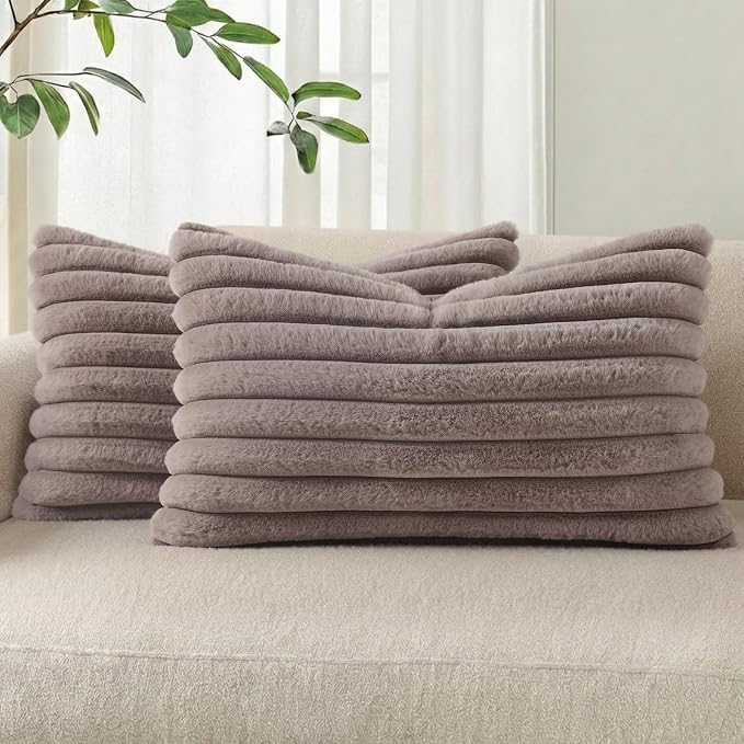 Pallene Faux Fur Plush Lumbar Throw Pillow Covers 12x20 Set of 2, Luxury Soft by PALLENE