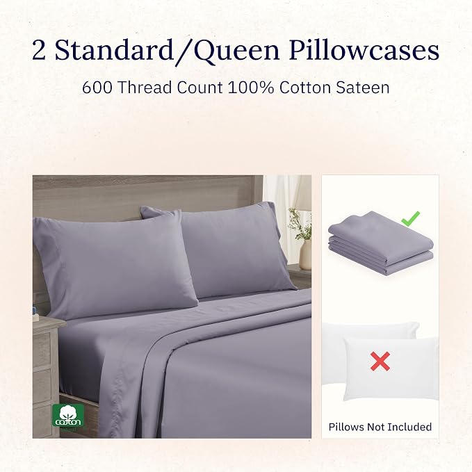 Luxuriously Soft Premium 600 Thread Count, 100% Cotton Set of 2 Cases, Crisp - Image 4