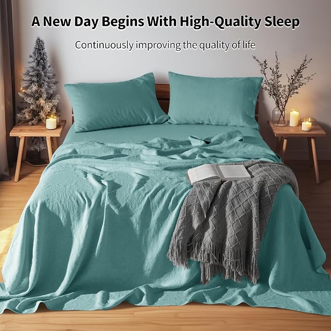LBRO2M 100% Pure Linen Sheet Set Deep Pocket Up to 16" Bed Sheets Sets - Image 2