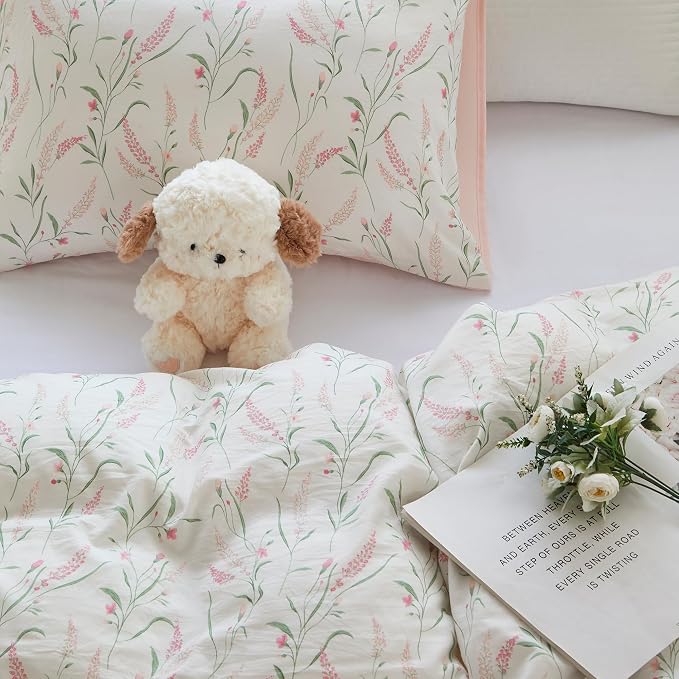 BOLINLIVING Pink Floral Duvet Cover Queen Size, Reversible Botanical Spring - Image 6