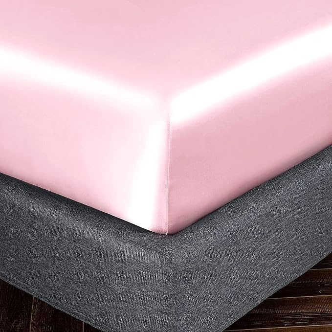 Homiest Blush Pink Satin Fitted Sheet Twin XL Size, Deep Pocket, Luxury & Ultra - Image 3
