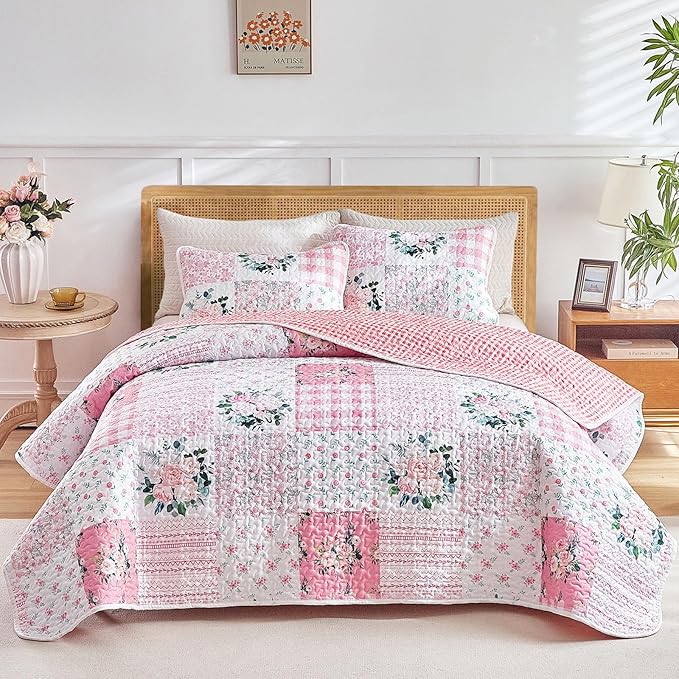 Joyreap 3 Pieces Floral Patchwork Quilt Set California King, 102x114 inches- by Joyreap