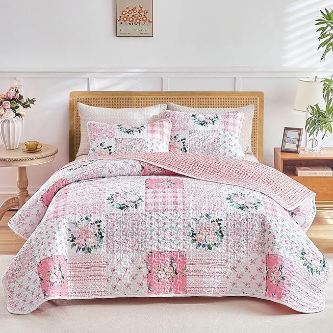 Joyreap 2 Pieces Floral Patchwork Quilt Set Twin, Soft n Cozy Microfiber Quilt by Joyreap