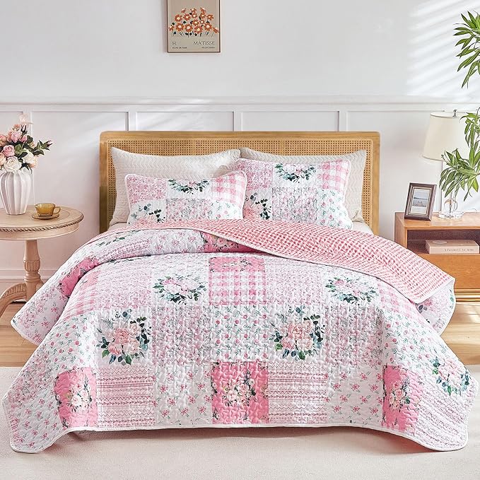 Joyreap 3 Pieces Floral Patchwork Quilt Set Queen, Soft n Cozy Microfiber Quilt by Joyreap