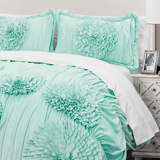 Lush Decor Serena Comforter Set, 3 Piece Set, Full/ Queen, Aqua - Image 2