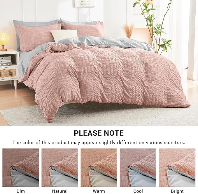 HYMOKEGE Rose Gold/Light Grey King Size Comforter Set Seersucker 7 Pieces - Image 5