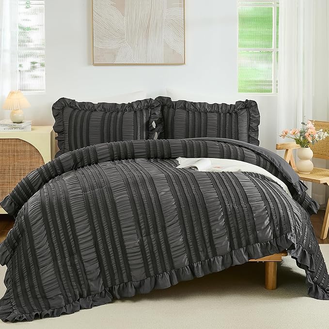 WONGS BEDDING King Size Comforter, Dark Grey Boho Comforter Set King, Shabby - Image 9