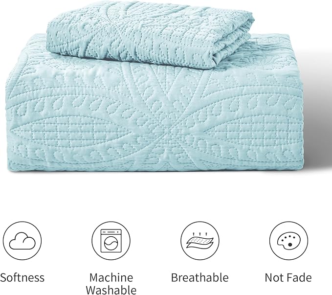 Love's cabin Twin Quilt Set Spa-Blue Bedspreads - Image 7