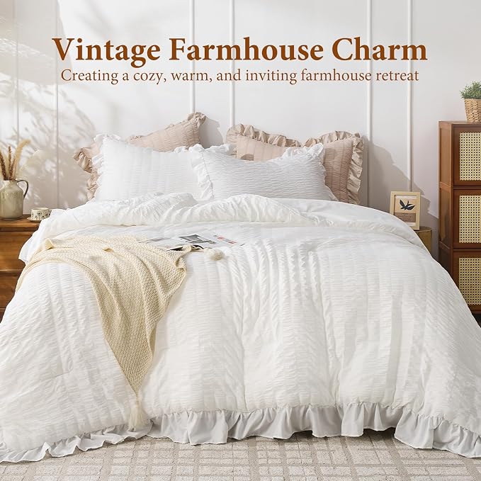 JOLLYVOGUE White Comforter Full Size, 3 Pieces Seersucker Lightweight Full Size - Image 2