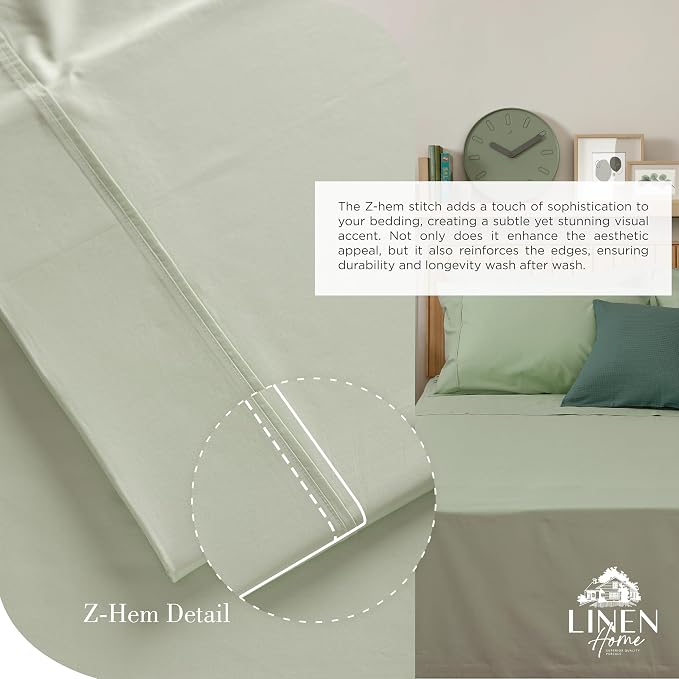 Linen Home 100% Cotton Percale Sheets Full Size, Deep Pocket, 4 Pieces Set - Image 3
