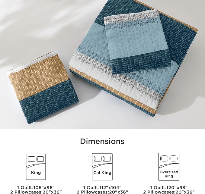 Litanika California King Quilt Set FBird, Stripe Patchwork Summer Bedspread - Image 7