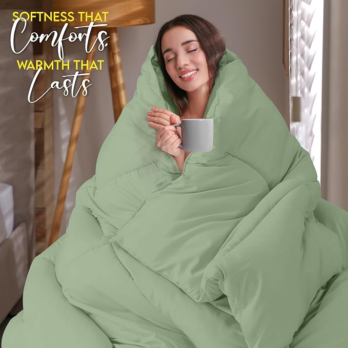Utopia Bedding King Comforter Duvet Insert, Quilted Sage Green Comforter - Image 5