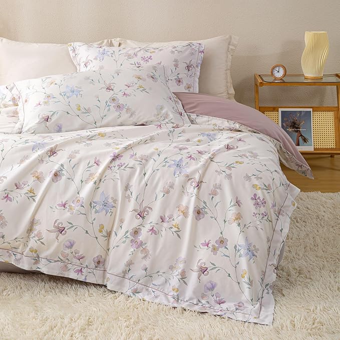 OAITE Duvet Cover Set Queen Size Floral Pattern Ultra Soft 100% Cotton Duvet by OAITE