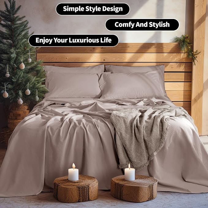 LBRO2M 100% Pure Linen Sheet Set Deep Pocket Up to 16" Bed Sheets Sets - Image 8