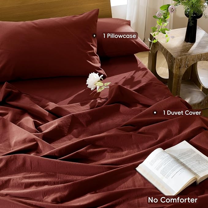 MooMee Bedding Duvet Cover Set 100% Washed Cotton Linen Like Textured - Image 2