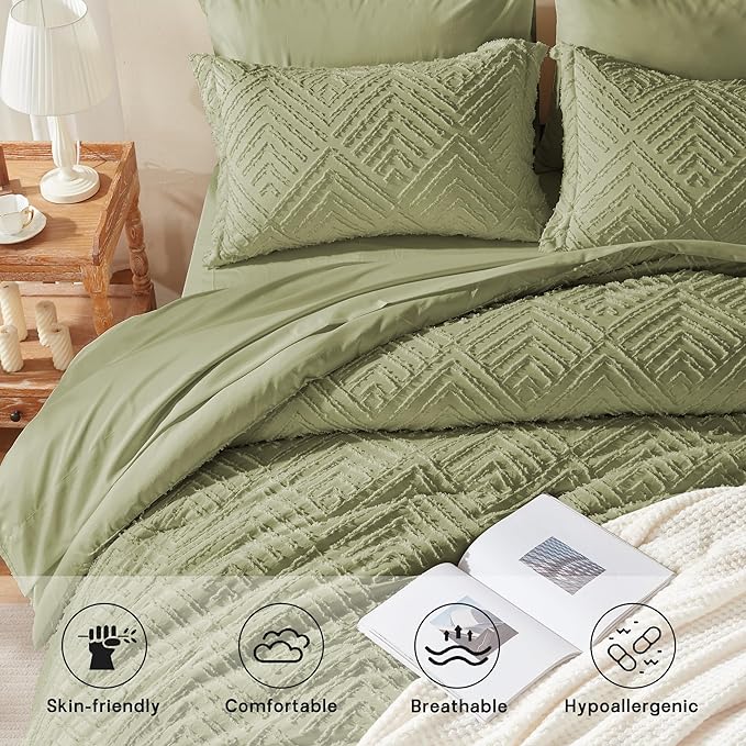 Zzlpp Twin Comforter Set 5 Pieces, Army Green Tufted Bed in a Bag - Image 3