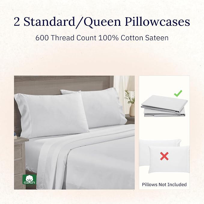 California Design Den Premium Pillow Covers Queen Size Set of 2-600 Thread - Image 4