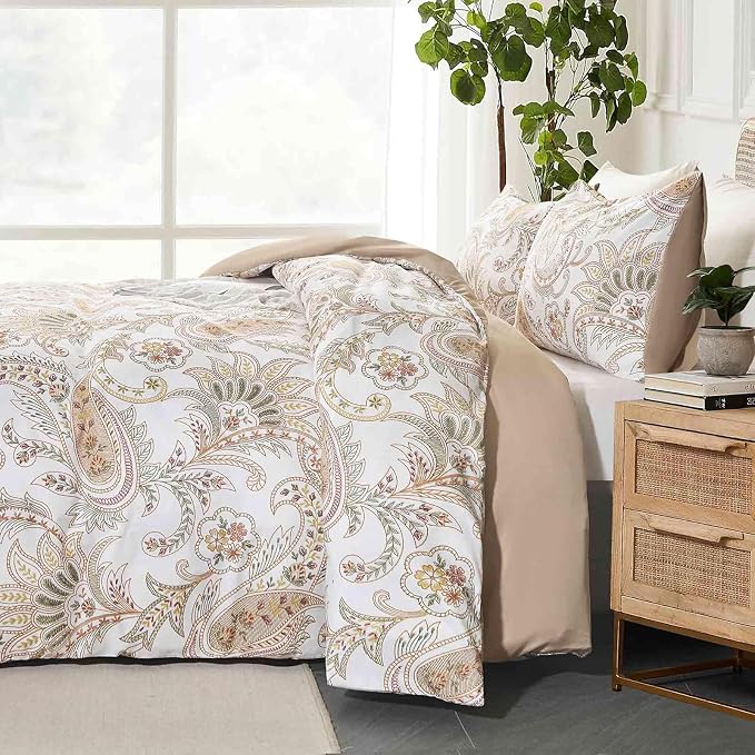 Nanko Paisley Comforter Set King Size 3 Pcs, Tan Taupe Classy Boho Damask - Image 3