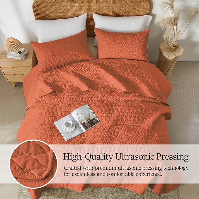 akkialla King/Cal King Size Quilt Bedding Set, Burnt Orange Lightweight - Image 5