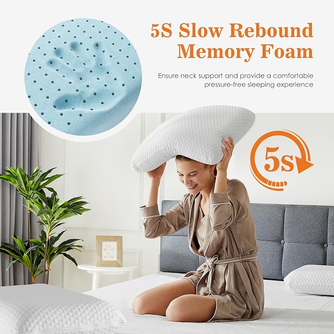 DUMOS Memory Foam Pillows for Sleeping 1 Pack, Bed Pillows for Adults - Image 2