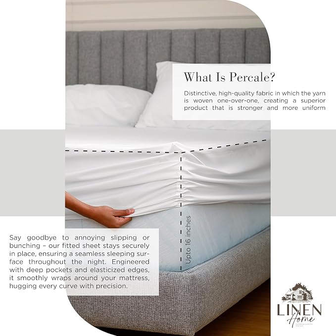 Linen Home 100% Cotton Percale Sheet Set Pack of 2, Queen Size, Deep Pocket - Image 4