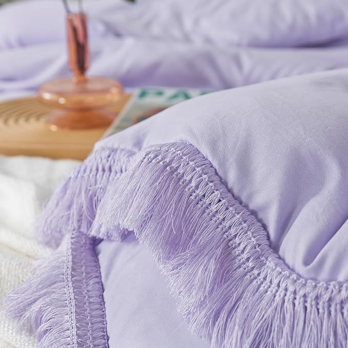 Andency Full Size Comforter Set Lavender, All Season Soft Tassel Bed Set - Image 5