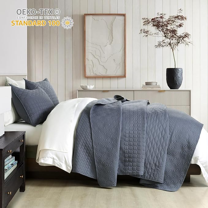 HORIMOTE HOME Steel Blue Queen Size Quilt Set - Image 3