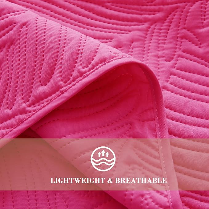 Exclusivo Mezcla King Size Quilt Bedding Set, Lightweight Hot Pink Quilts King - Image 5