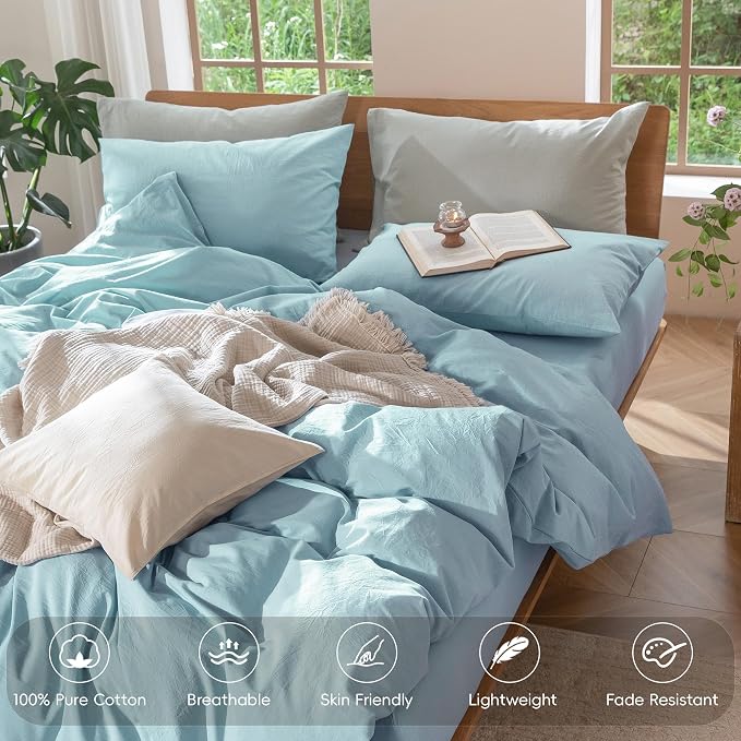 MooMee Bedding Duvet Cover Set 100% Washed Cotton Linen Like Textured - Image 4