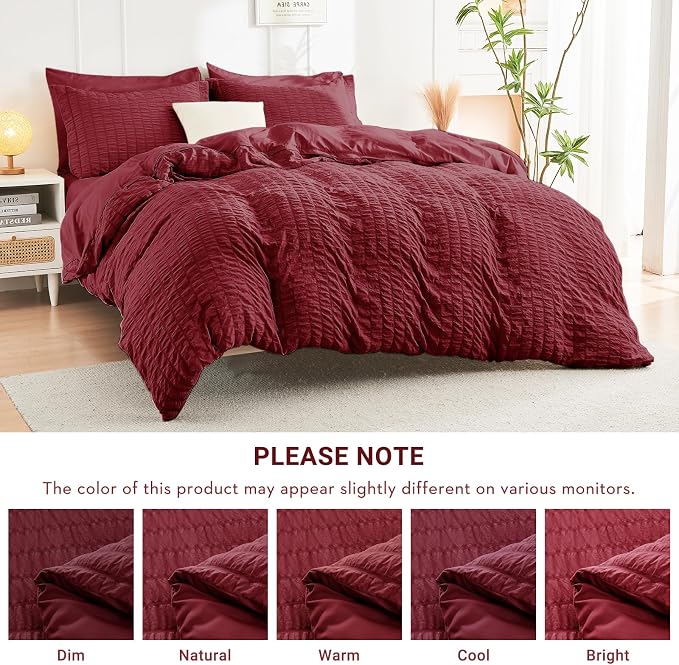 HYMOKEGE Burgundy Twin XL Comforter Set Seersucker 5 Pieces, All Season Luxury - Image 6