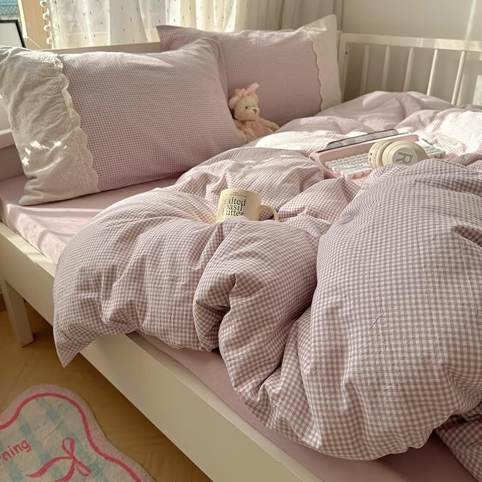 mixinni Purple White Gingham Duvet Cover Twin Size - Image 2