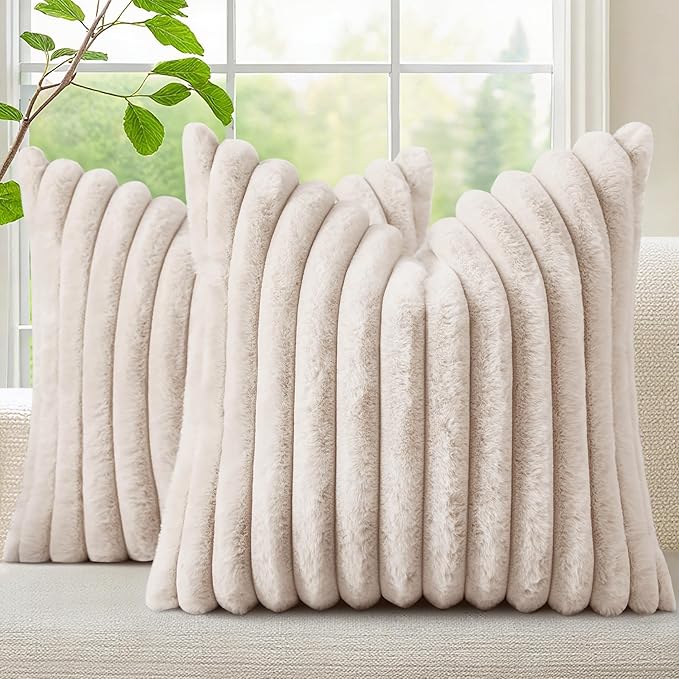 decorUhome Summer Cozy Faux Fur Throw Pillow Covers 18x18 Set of 2 Decorative by decorUhome