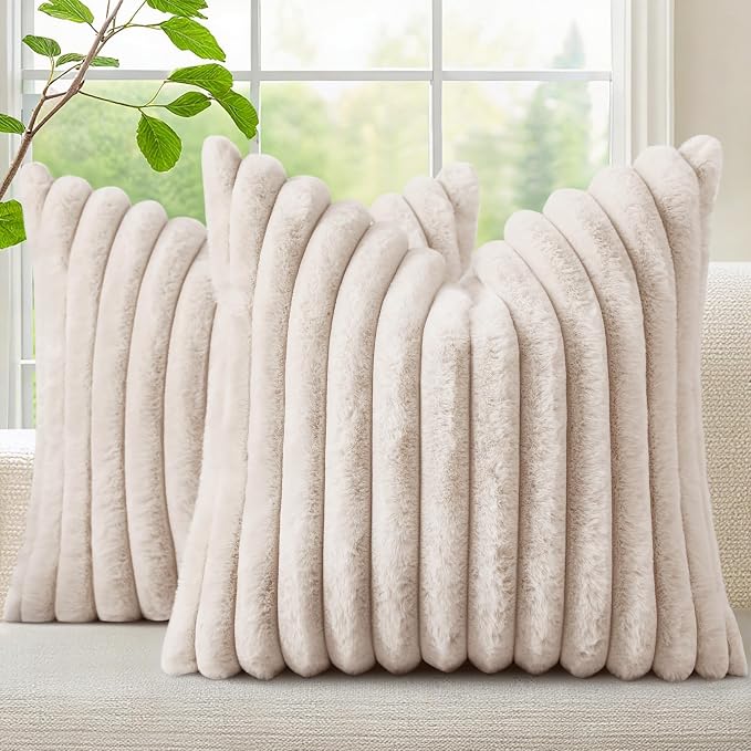 decorUhome Summer Cozy Faux Fur Throw Pillow Covers 16x16 Set of 2 Decorative by decorUhome