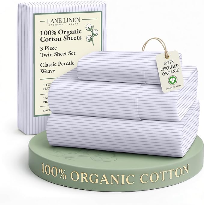 LANE LINEN 100% Organic Printed Cotton Sheets Twin Size, Classic Ticking Stripe by LaneLinen