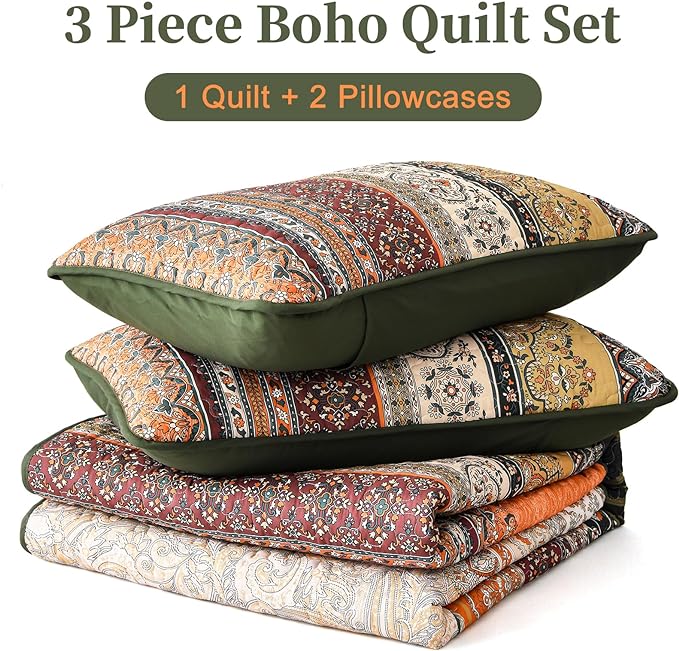 WONGS BEDDING Boho King Quilt Set, Fall Lightweight Bed Decor Bedspread - Image 6
