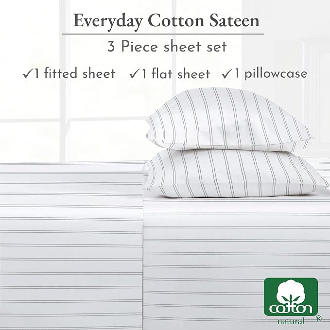 California Design Den Stripe Sheet Set Twin XL, 100% Cotton Twin XL Sheet Set - Image 6