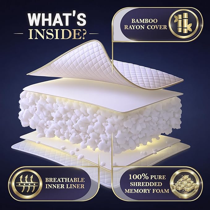 Royal Therapy 4-Pack Queen Memory Foam Pillow, Adjustable Shredded Bed Pillow - Image 5