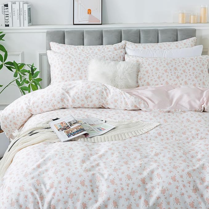 FADFAY Full Duvet Cover Set Pink Floral Comforter Cover 100% Cotton Girls Pink - Image 9