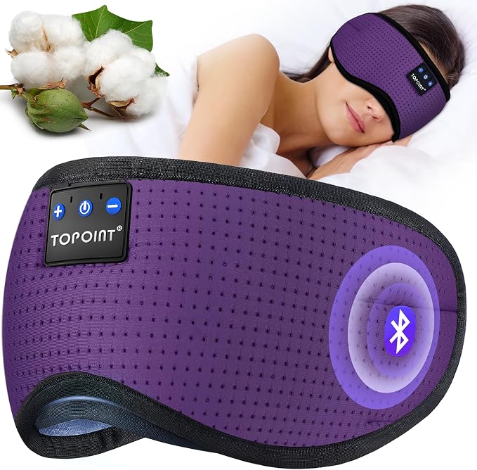 TOPOINT Sleep Mask Headphones Bluetooth Wireless 5.4, Breathable Cotton Eye Mask by TOPOINT